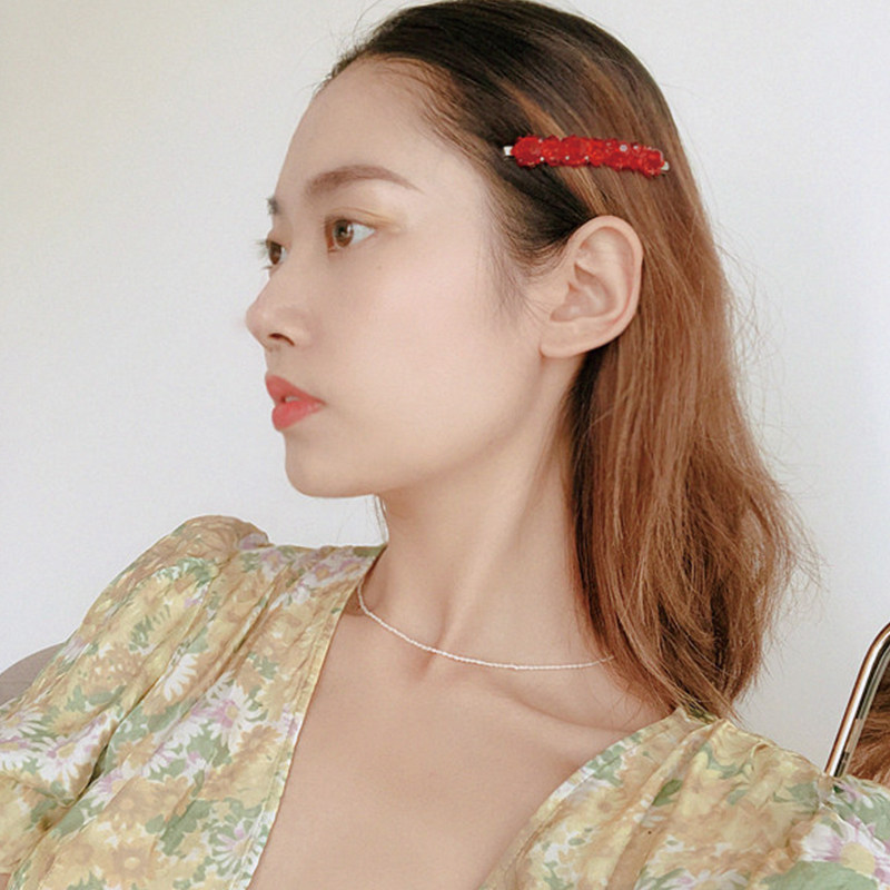 twor/2019新款升级正确版本手工珍珠水晶一字发夹边夹走秀款ins