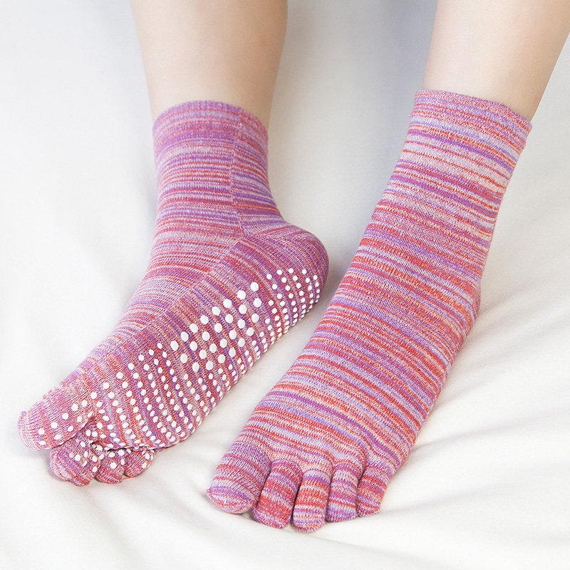 瑜伽袜子中筒五指专业普拉提春秋女脚底按摩防滑硅胶舞蹈全棉复古