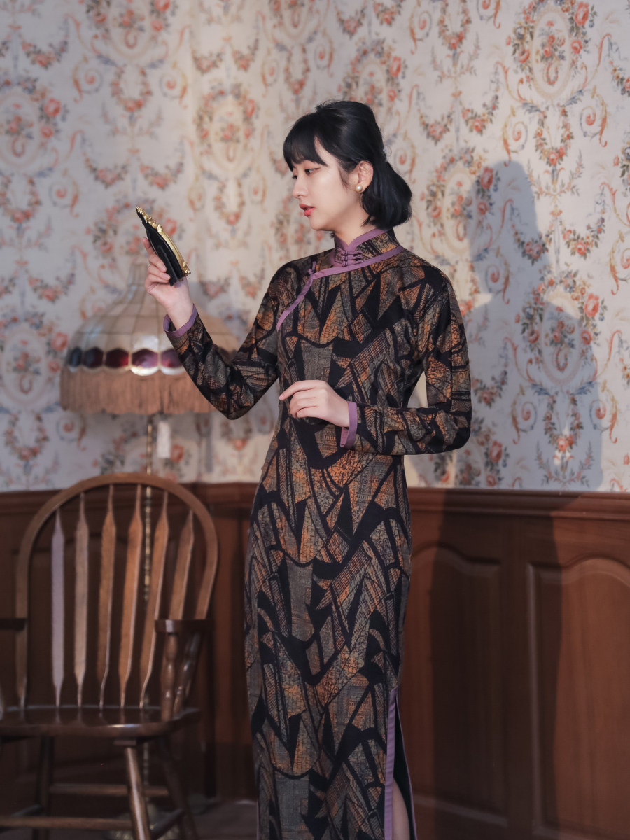 茉茉12月秋冬季新品九分连袖无省全开开襟宽包旗袍