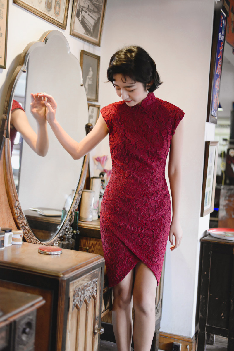 旗袍茉茉盖肩无袖拉链中款复古文艺日常气质连衣裙