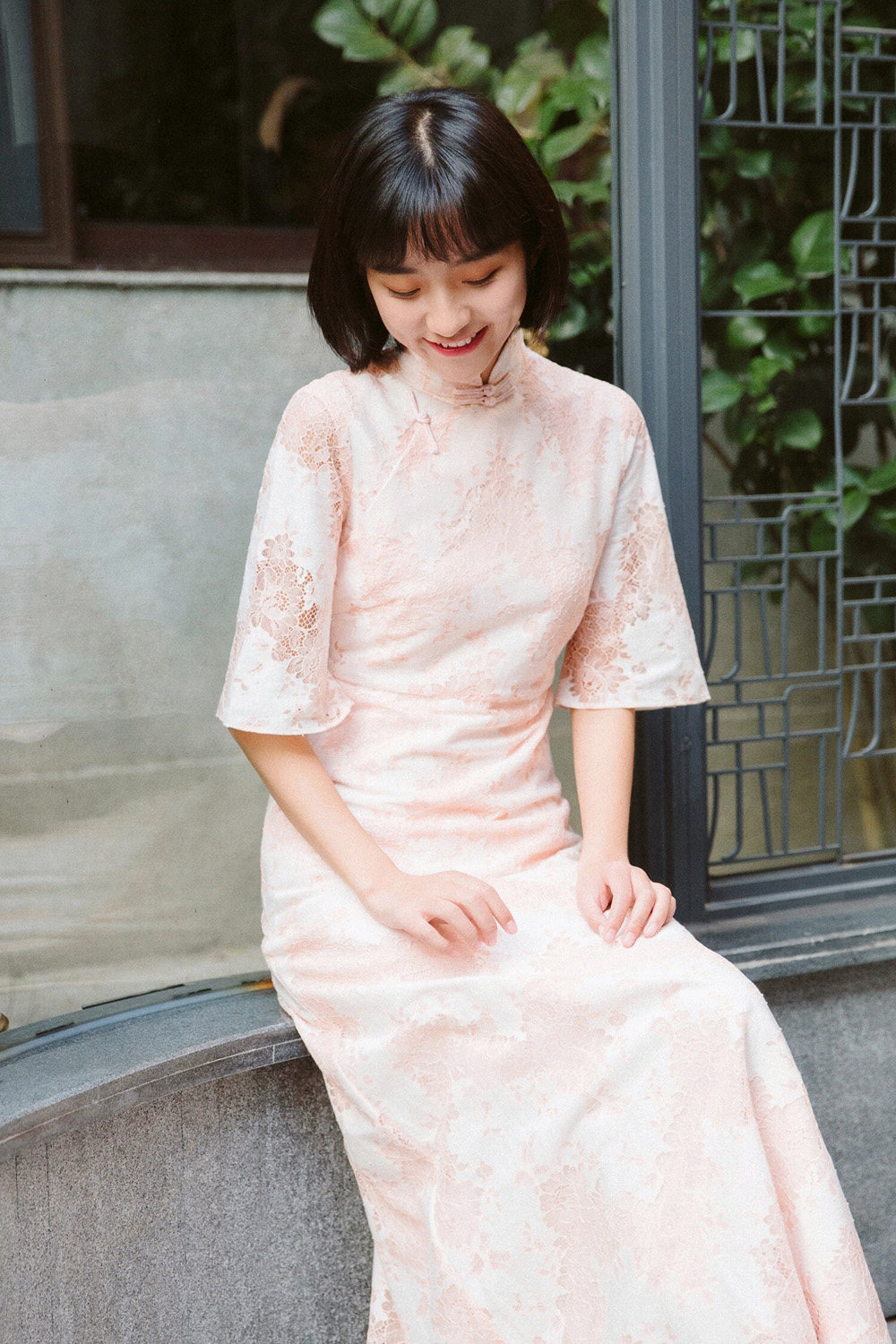 茉茉旗袍 五分水袖侧拉链长款 复古文艺日常蕾丝旗袍a裙 致爱丽丝