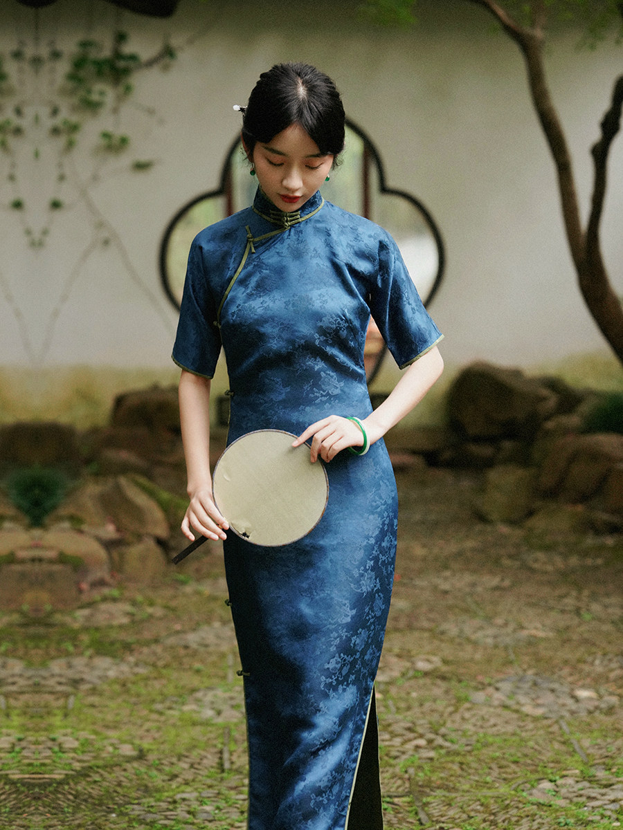 茉茉春夏季四分连袖全开开襟包边长复古日常香云旗袍