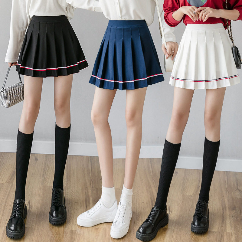 学生半身学院短裙校服运动百褶裙蓝色高腰松紧半身裙