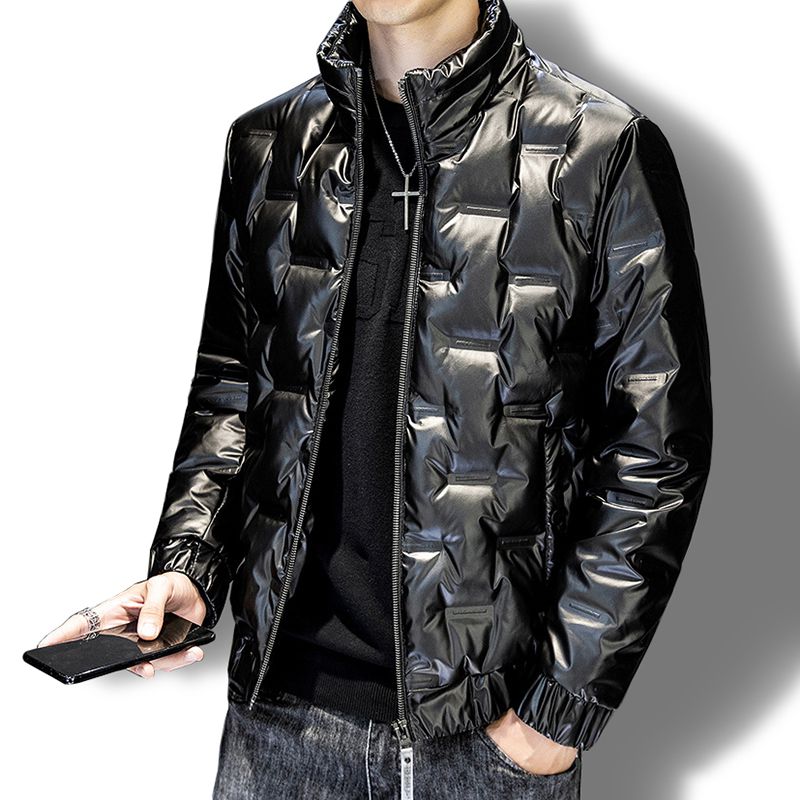 2020新款男装百搭立领冬季保暖亮面羽绒服青年男短款羽绒外套夹克