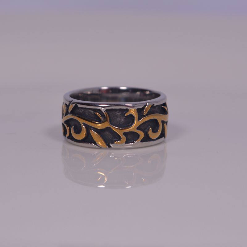 钛钢戒指电镀黄金金春芽图案316l饰品春天天来戒指