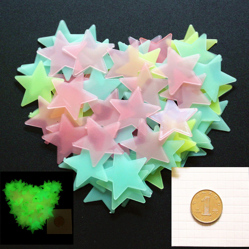 【天天特价】夜光墙贴荧光星星立体墙贴卧室荧光贴纸儿童房3d墙贴