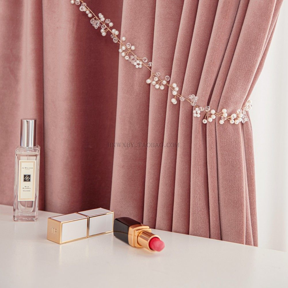 ins直播网红蜜桃粉色公主德国棉绒绒布窗帘成品定制窗帘