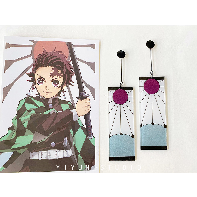 yiyun鬼灭之刃耳环灶门炭治动漫同款手工耳饰耳环