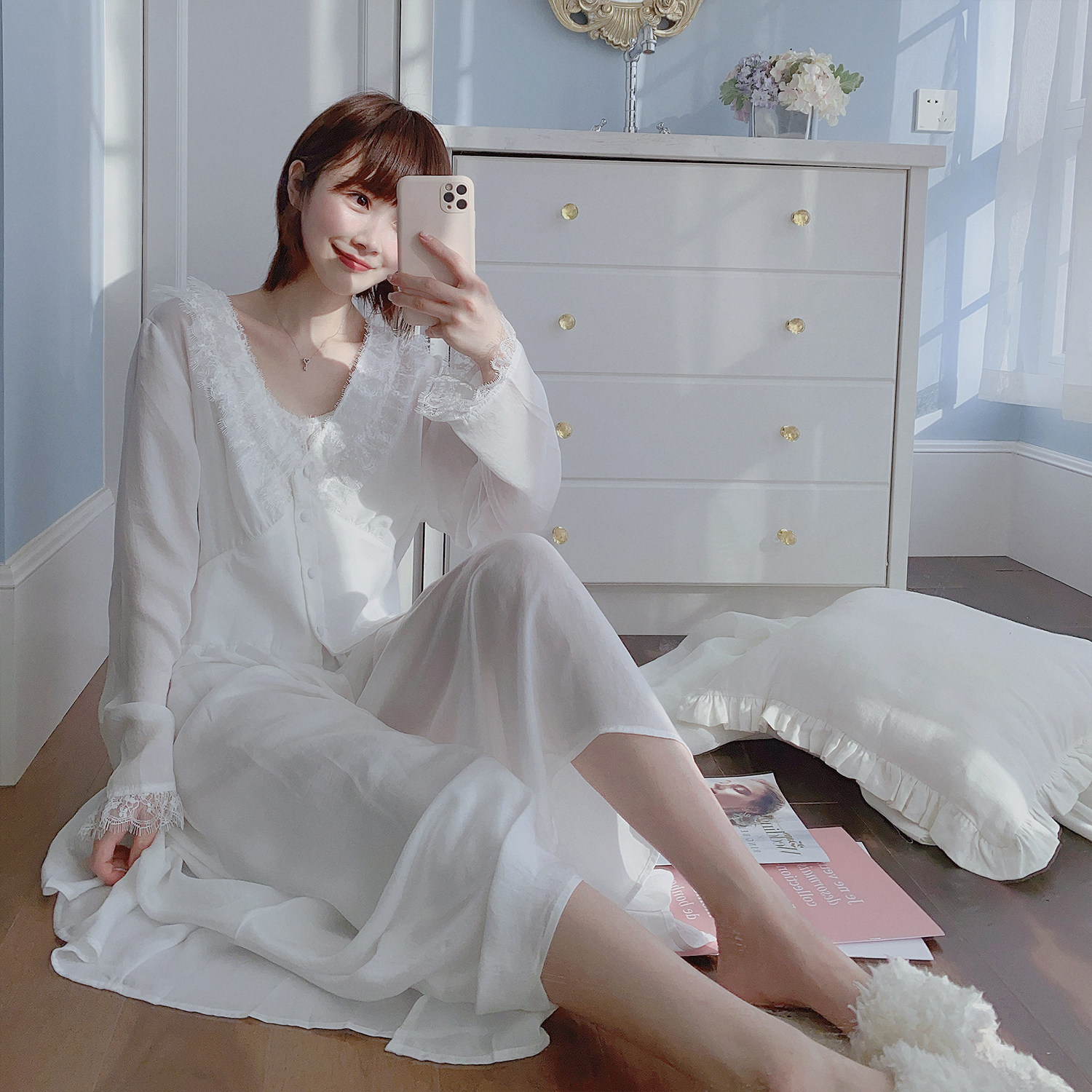 蕾丝蜜糖吊带睡裙两件件套性感睡衣春夏家居服睡裙