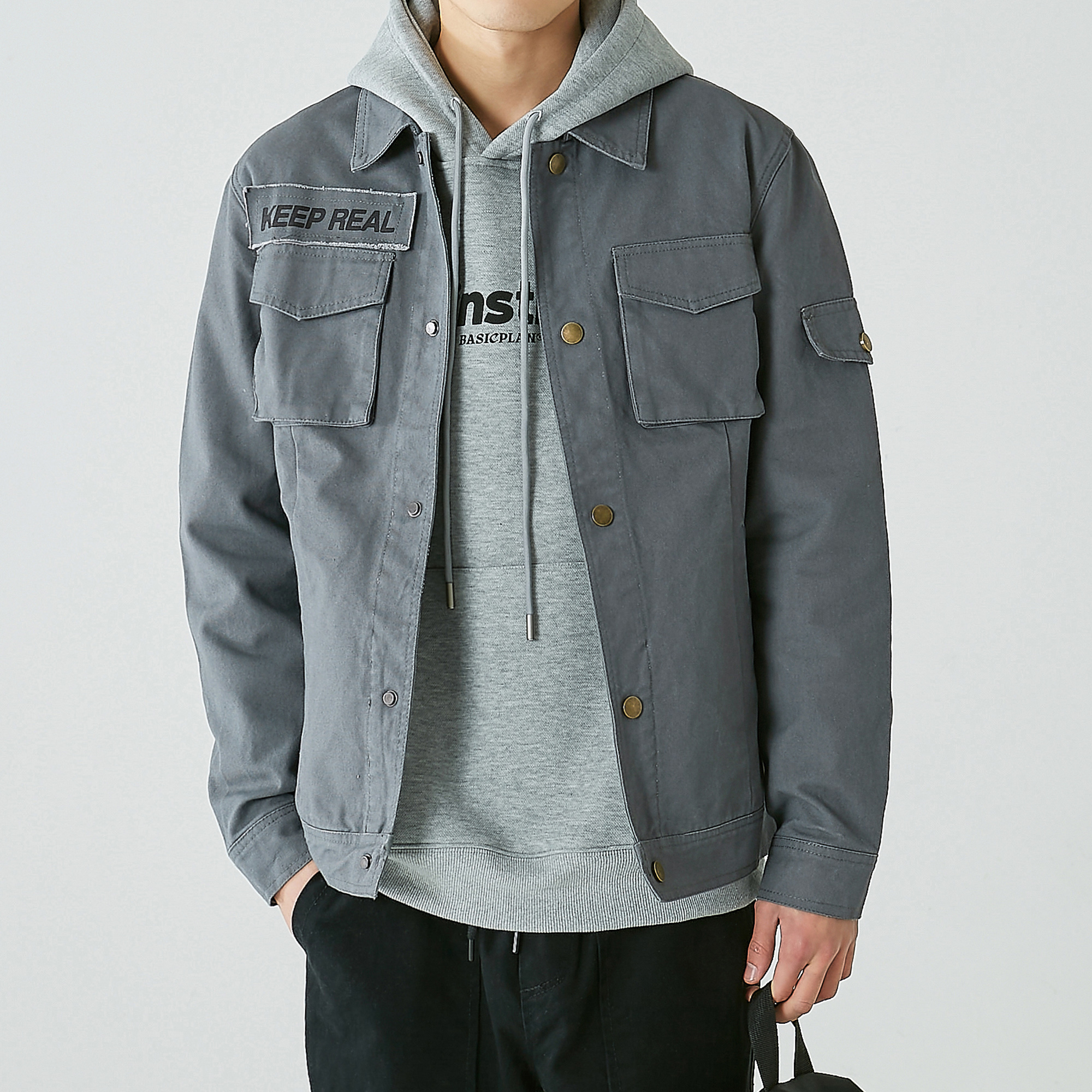 写意自制秋装新款日系水洗复古工装夹克衫男装多口袋休闲帆布外套