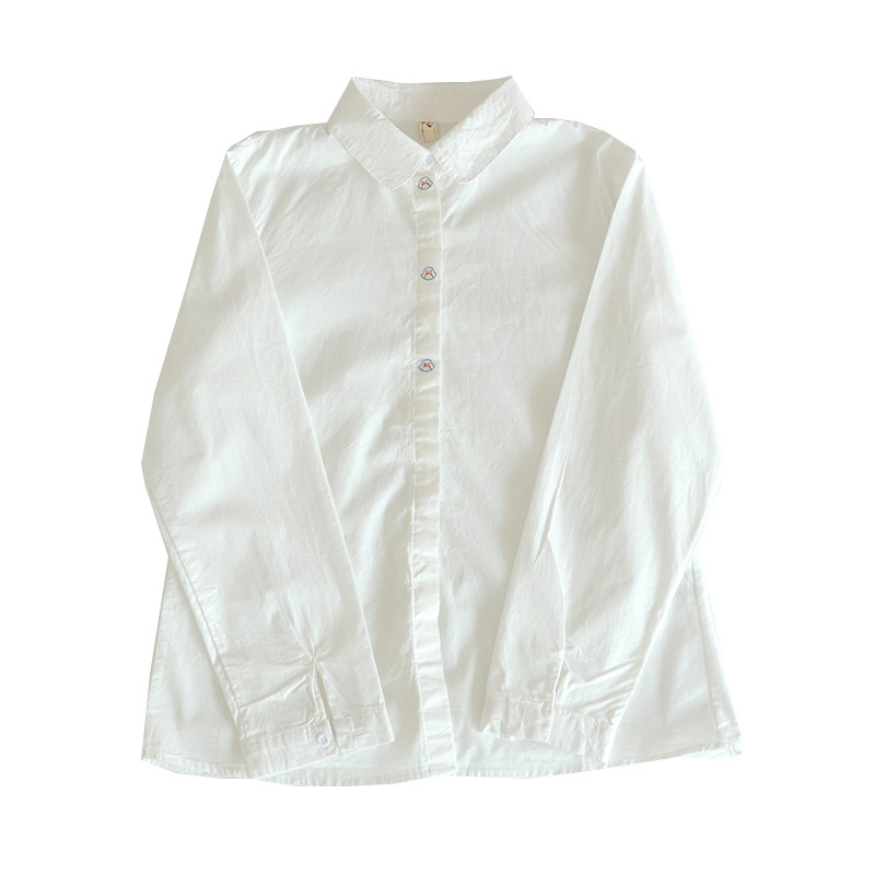 木夏春装新款日系小清新卡通刺绣翻领长袖内搭衬衫