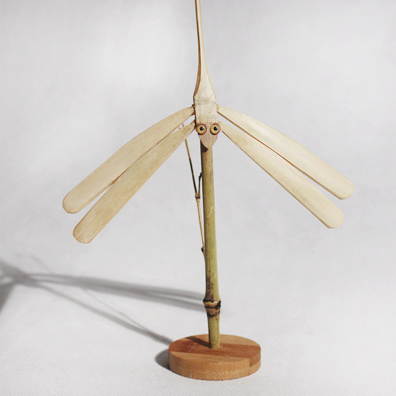 手工磨削竹制蜻蜓摆设平衡竹蜻蜓家居装饰摆件小玩意竹编