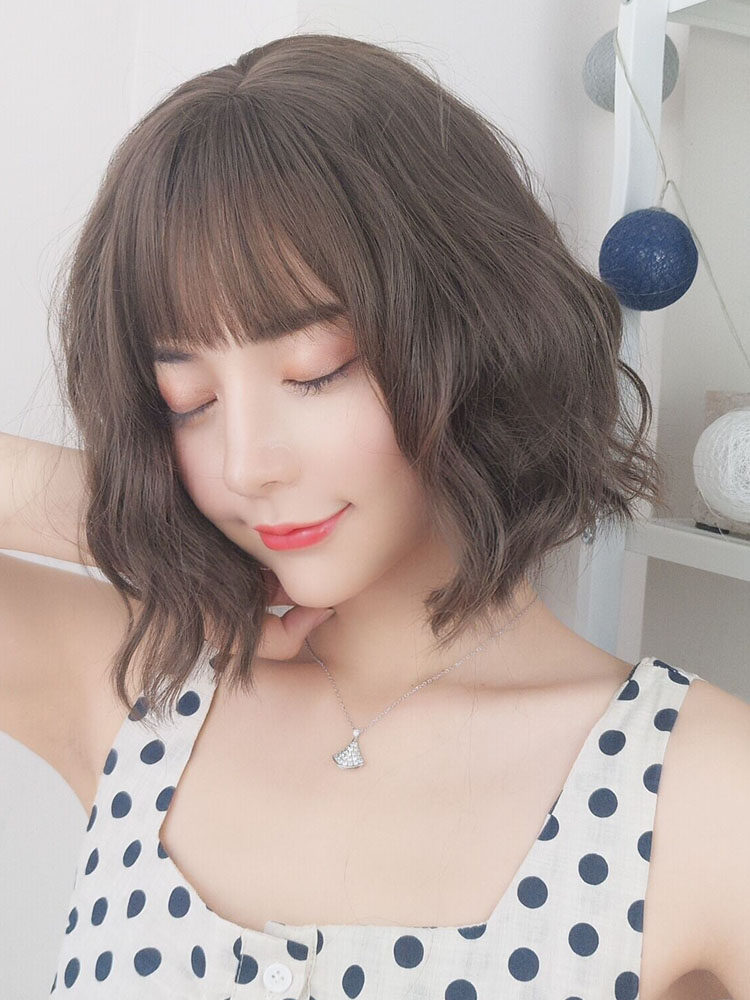 假发短发空气刘海气质修脸蓬松锁骨发网网红日常整顶假发