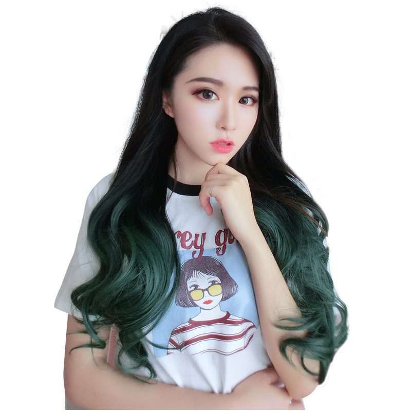 孔雀渐变头发头套变色挑染可爱网红波浪大波日常整顶假发