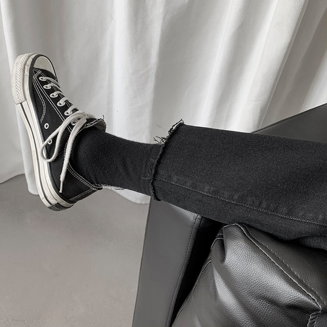 Zi Jun Men's Spring Summer Black Retro Denim Pants Slim Slim Water Wash straight Pants Korean version of loose trousers Zi Jun Men's Spring Summer Black Retro Denim Pants Slim Slim Water Wash straight Pants Korean version of loose trousers