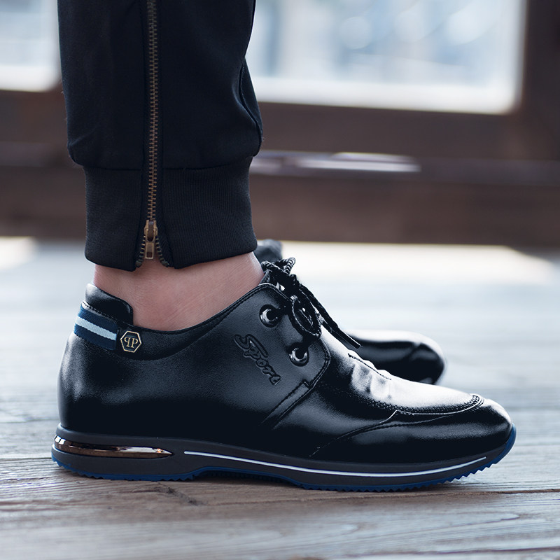 春季内增高男鞋春季韩版潮流英伦百搭商务休闲真皮鞋增高鞋男10cm