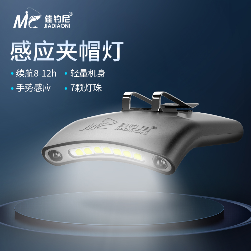 佳钓尼新品感应夹帽灯夜钓头灯钓鱼灯USB可充电强光照明灯头戴式