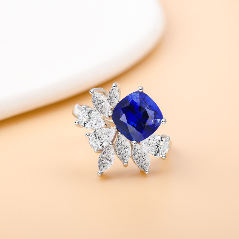 fiicci钻石镶嵌豪华戒指范儿金戒指18k蓝宝石蓝蓝戒指