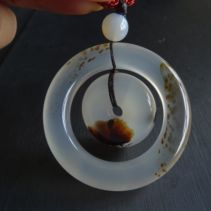 水玉冰魄天然天然水水草玛瑙平安扣吊坠母子同心圆项链项坠