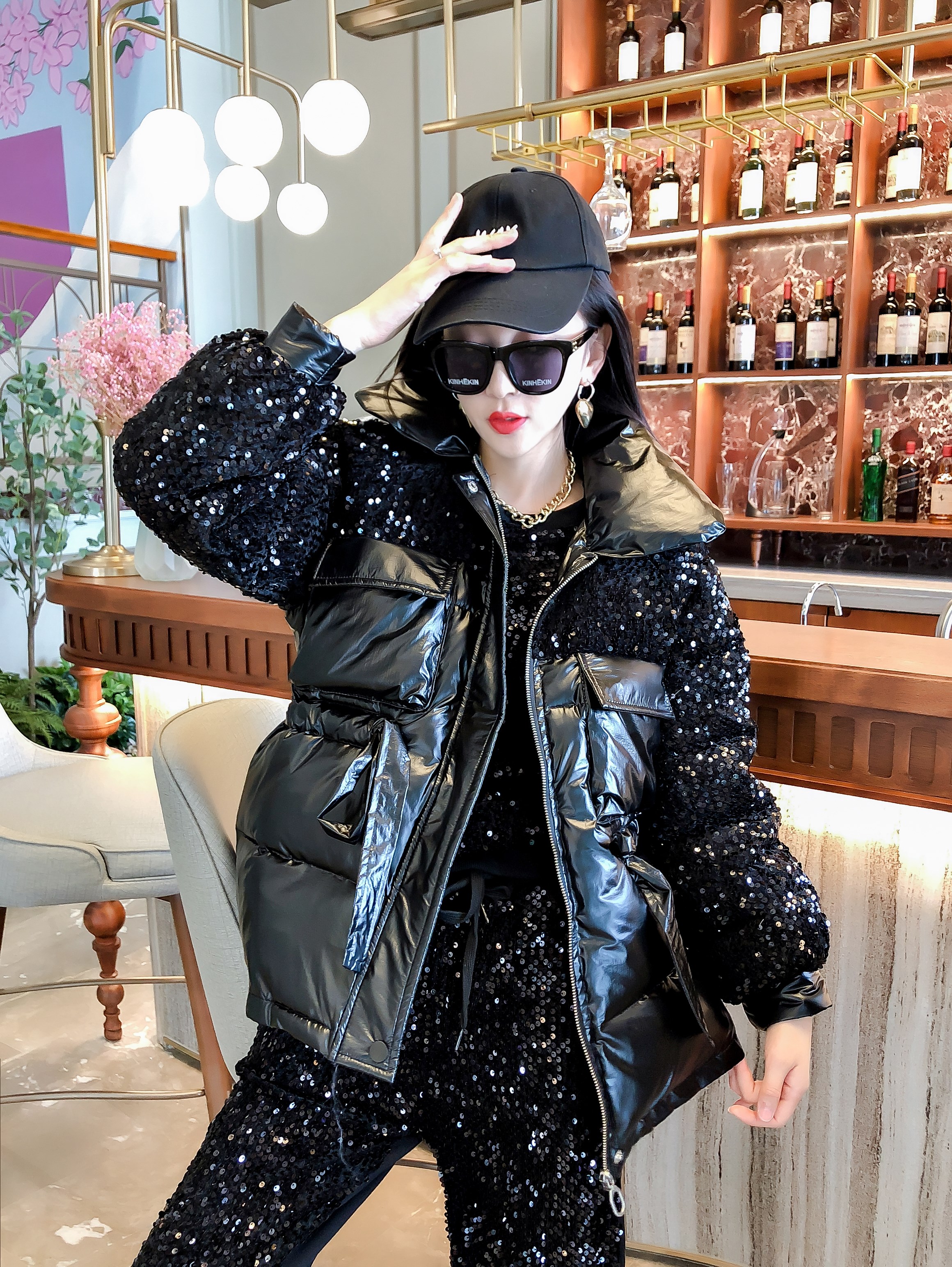 亮面羽绒棉服2020秋冬新款抽绳收腰显瘦短款棉衣