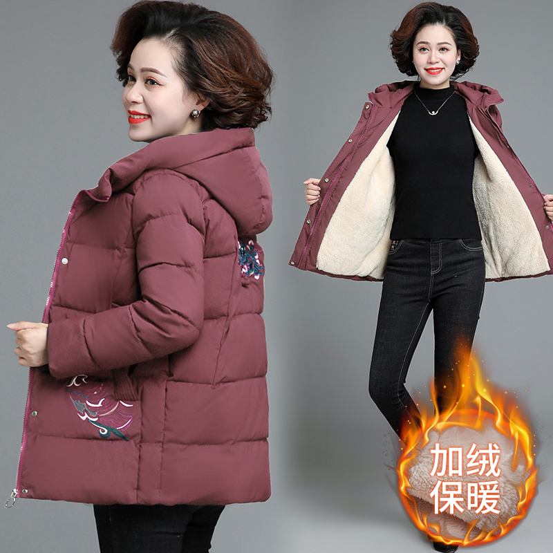妈妈冬装棉衣女加绒加厚外套中年洋气棉袄短款中老年女装