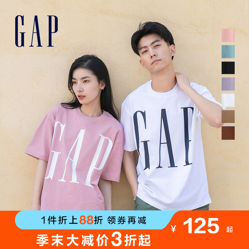 【水洗棉】Gap男女装LOGO宽松休闲短袖T恤 夏季新款情侣运动上衣