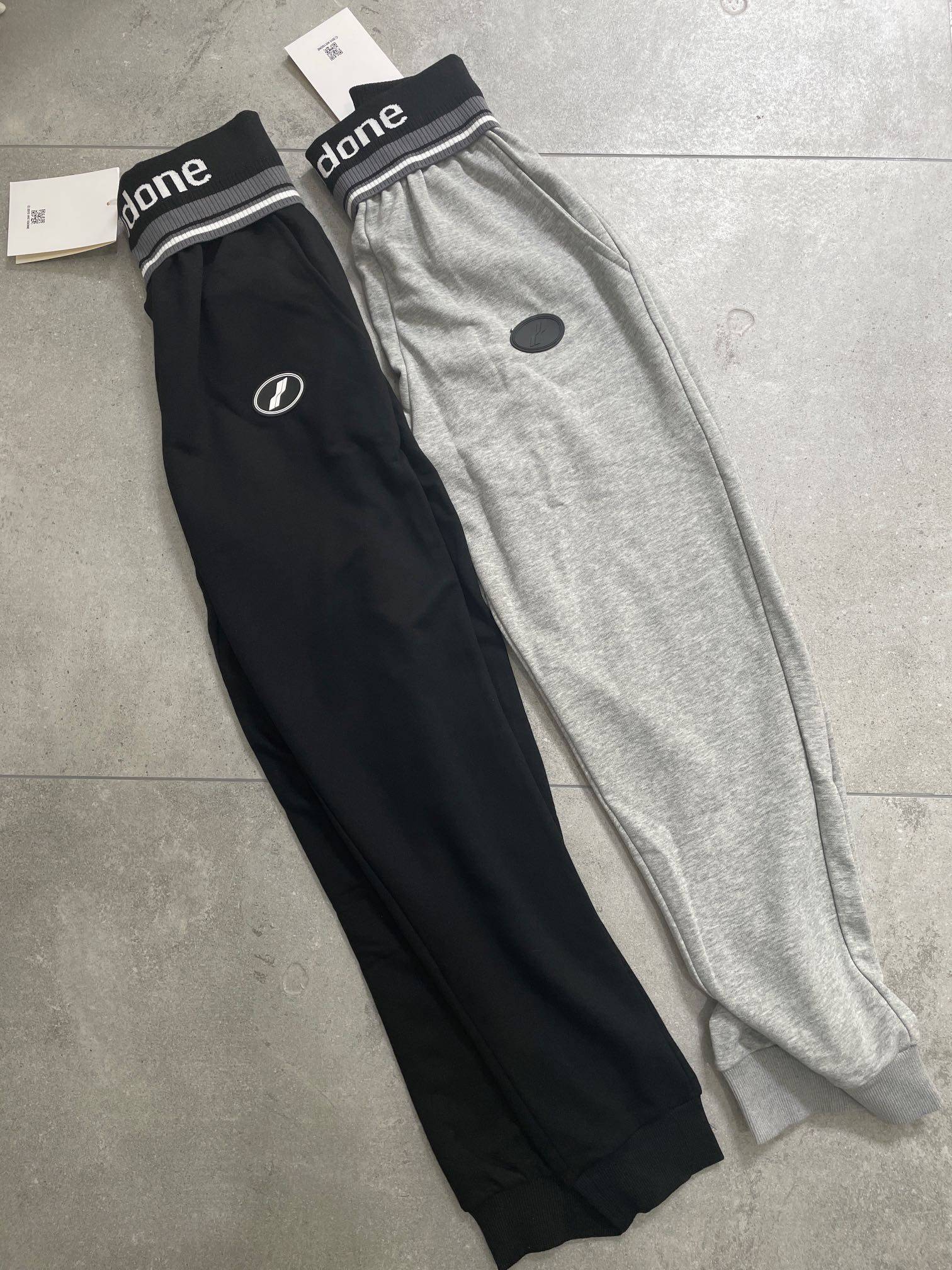 welldone经典高腰定织罗纹针织束脚休闲长裤字母休闲裤