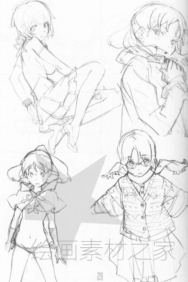 日系风格线稿草稿人体动态姿势速写参考集漫画绘图临摹素材