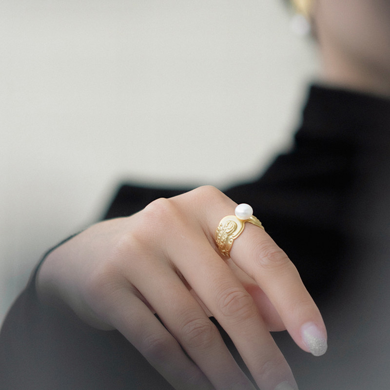 问迹独当一面s925纯银艺术指环古风浮雕当卢造型戒指