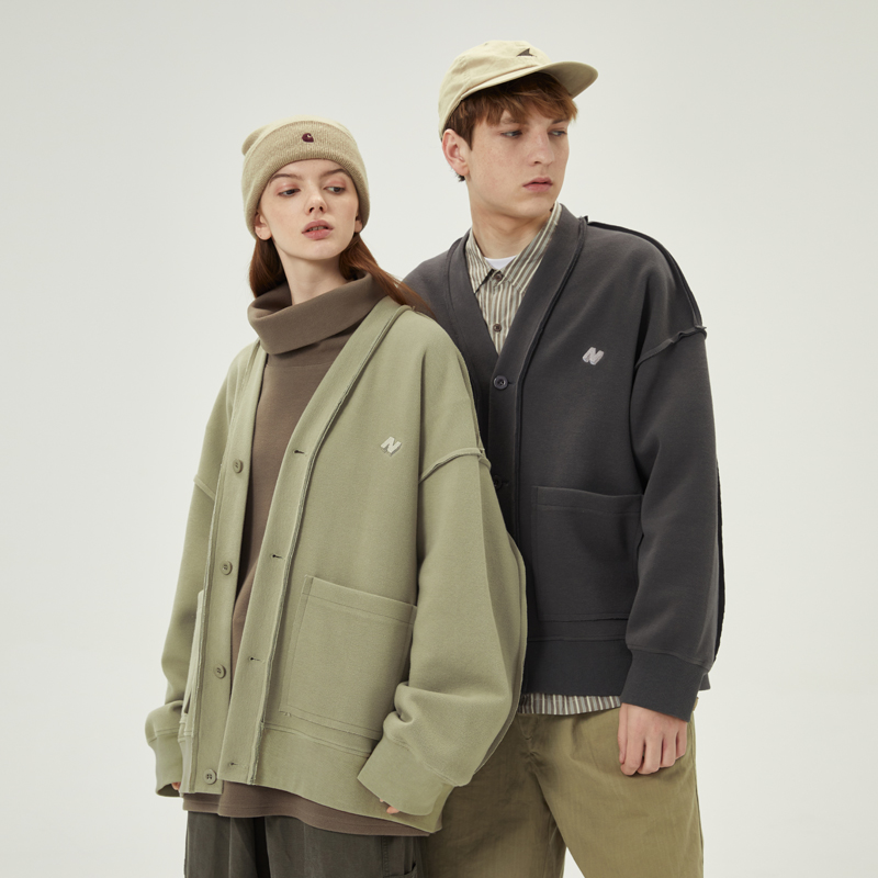 NOTHOMME 380g珠地面料 毛边刺绣设计开衫日系秋季宽松卫衣外套男