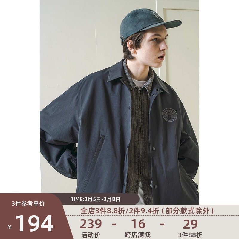 NOTHOMME日系潮牌春季翻领刺绣情侣装休闲薄款宽松教练夹克外套男