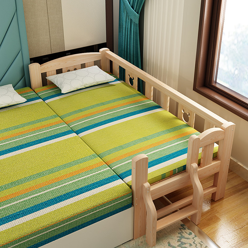 定做实木儿童床拼接床加宽床单人小孩婴儿床大床拼小床送床垫包邮