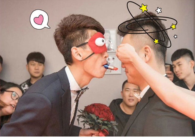 结婚婚礼婚庆堵门拦门恶搞整蛊新郎伴郎接亲游戏道具蒙眼罩涂口红