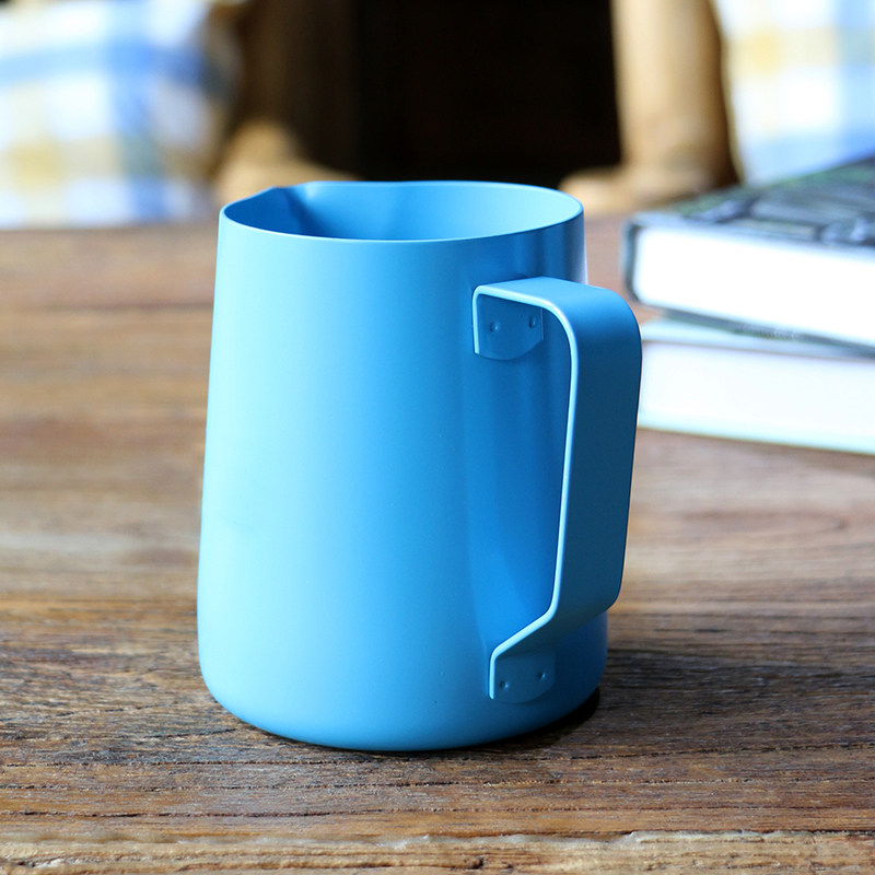 cafein kaffa不锈钢特氟龙拉花缸 加厚天蓝色花式奶泡拉花缸