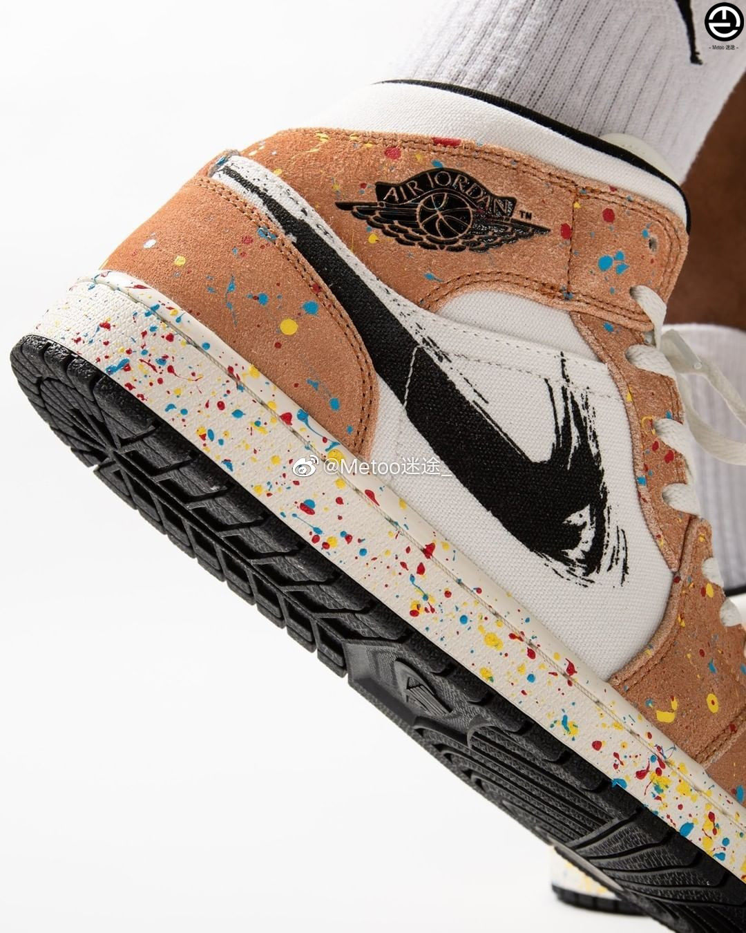 airjordanmid男子aj1白黑水彩泼墨墨高帮篮篮球鞋