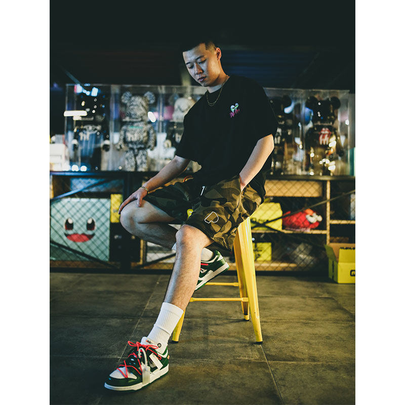 phew裤子夏季男士2021新款刺绣迷彩短裤宽松休闲裤