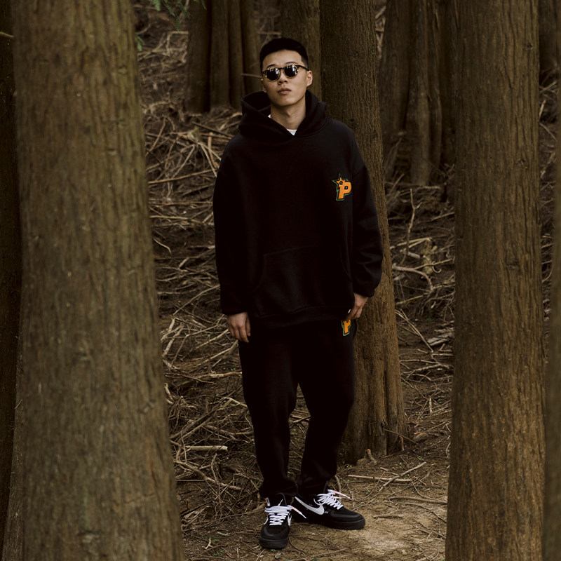 phew加绒加厚卫衣男连帽冬季2021新款毛巾绣潮流宽松情侣外套上衣