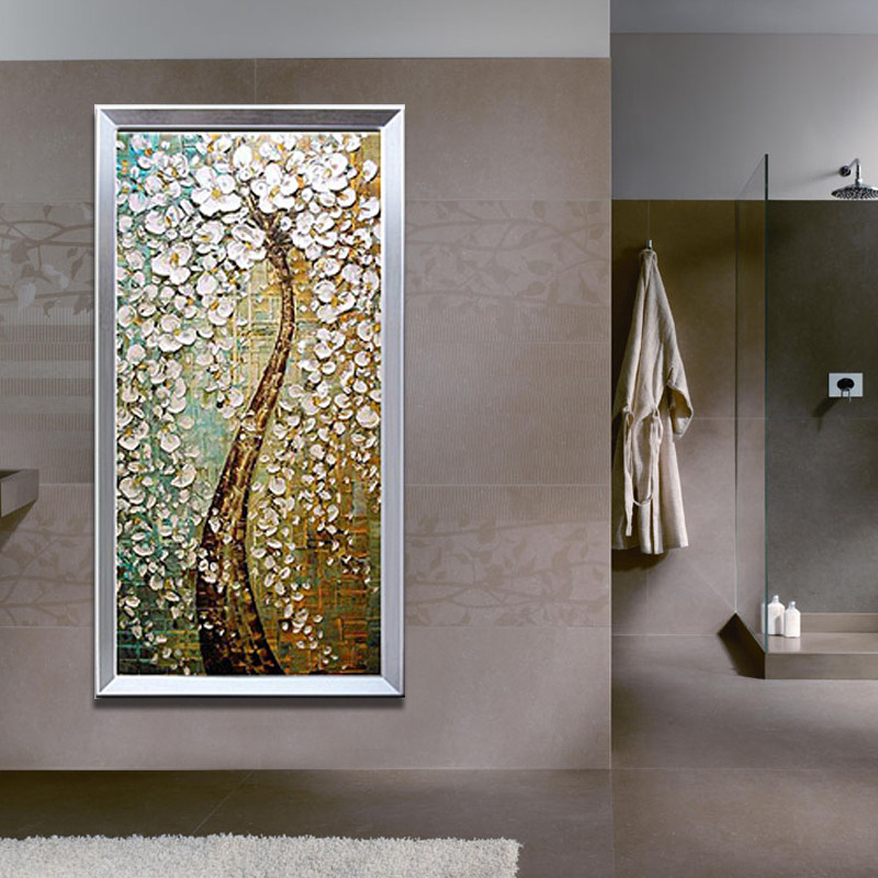 手绘油画玄关走廊墙壁装饰画挂画过道竖版立体画油画