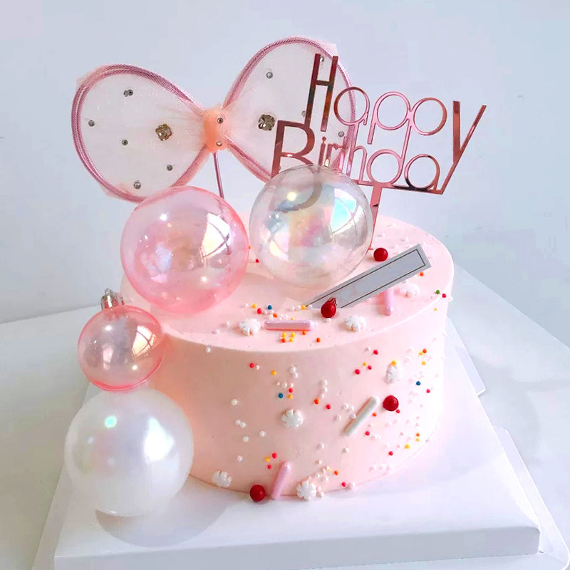 蛋糕装饰球球幻彩球许愿球ins风装扮透明泡泡球粉色生日甜品摆件