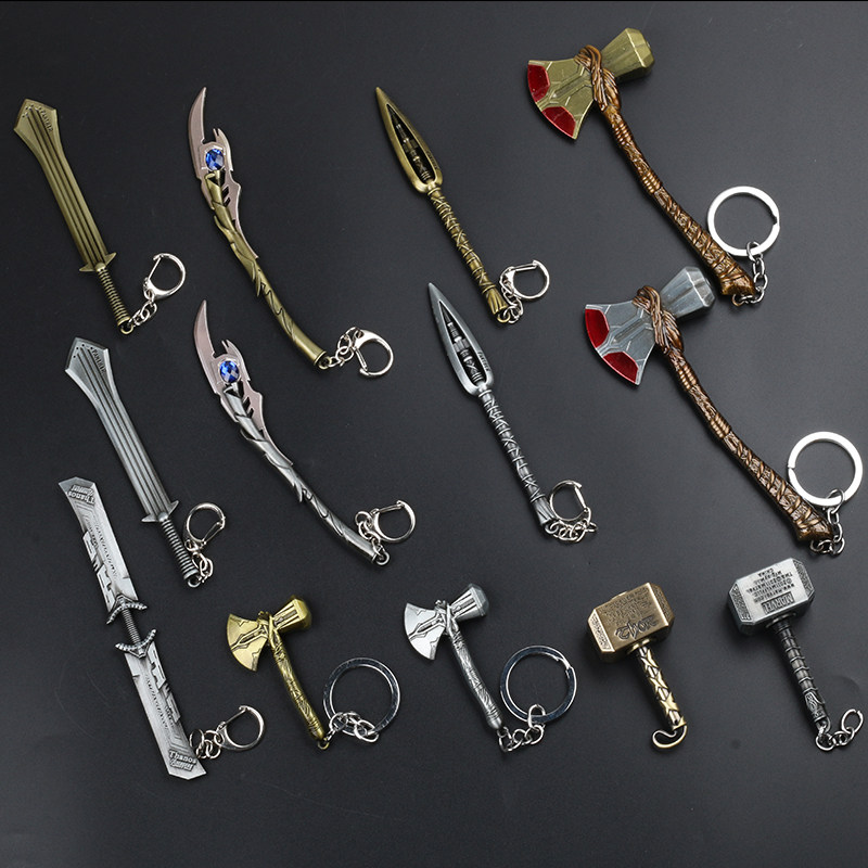 金属卡通情侣钥匙扣锤盾牌武器汽车钥匙链挂件个性创意链美国队长