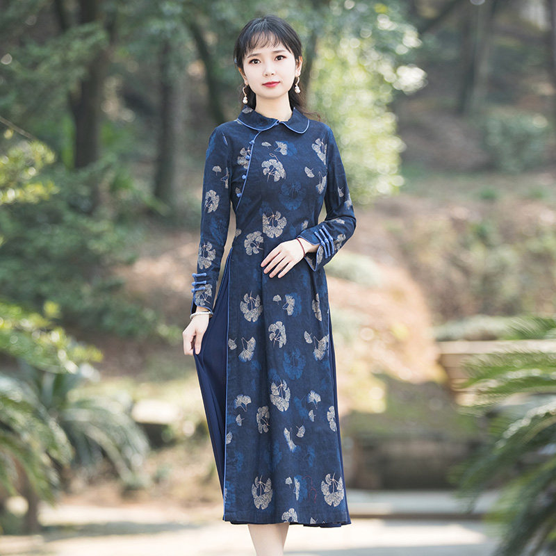 如意风越南旗袍裙改良奥黛中国风连衣裙秋装减龄旗袍