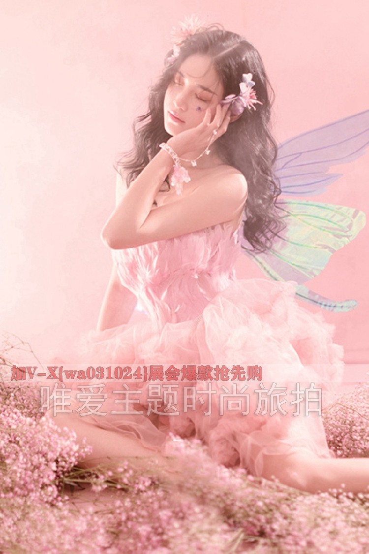 新款写真主题影楼清新粉色抹胸羽毛短裙仙女民族服装