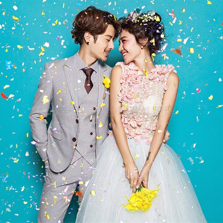 2019婚纱影楼展会新款旅拍情侣主题男装摄影服装韩版修身摄影西装