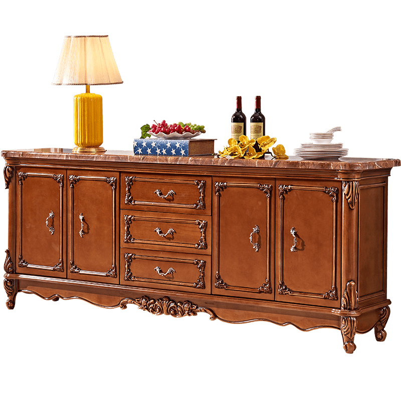 边柜鹏叶欧式实木餐边柜2米大理石面餐餐厅碗柜餐边柜