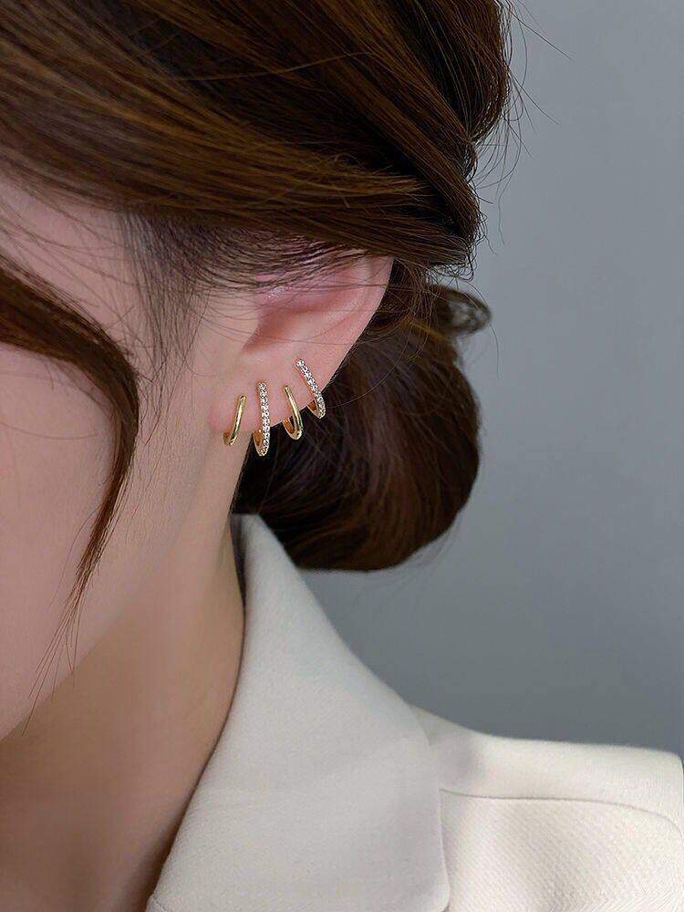 耳环耳饰个性独特感独设计小众环潮四环银针耳钉