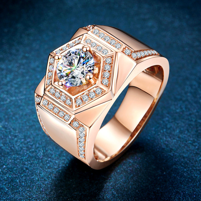 玫瑰2021时尚霸气潮男一克拉克拉莫桑钻戒石大戒指