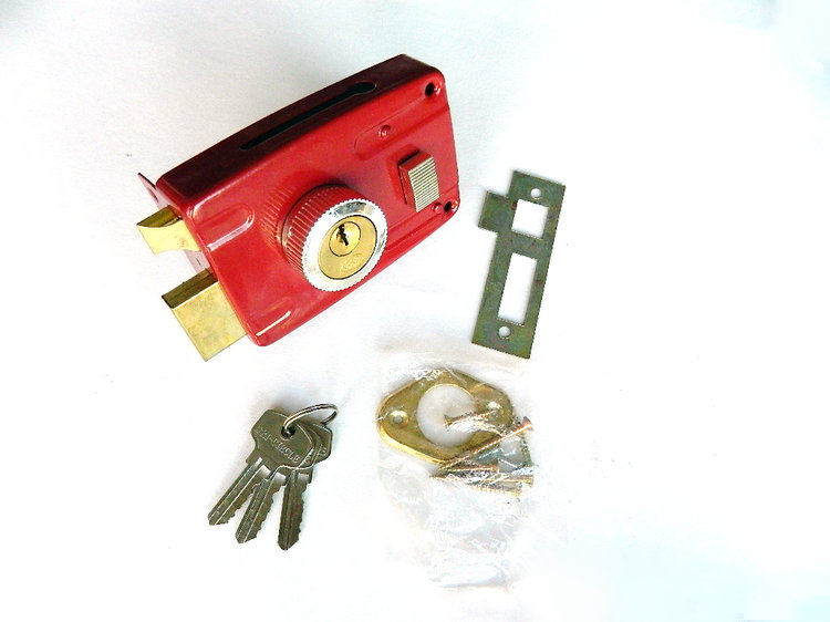 101型外装门锁保险门锁防盗锁老式木门铁门方形红色大门防盗锁