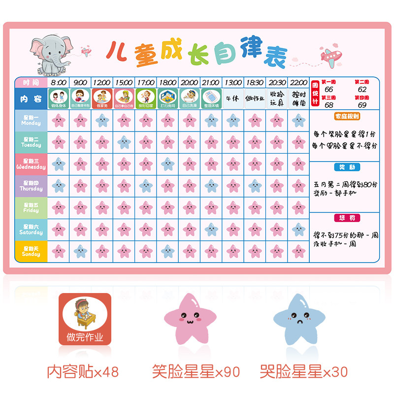 儿童自律磁性计划日程表墙贴幼儿园小孩星星奖励墙贴