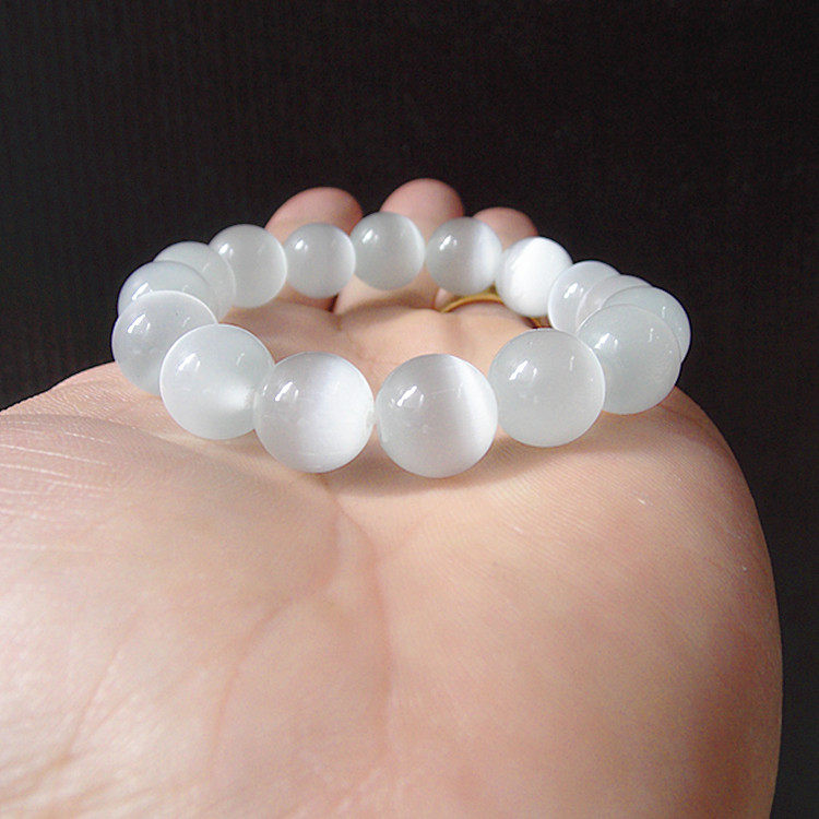 月光石手链然白猫眼石12mm白月光温润如玉水晶手串手饰