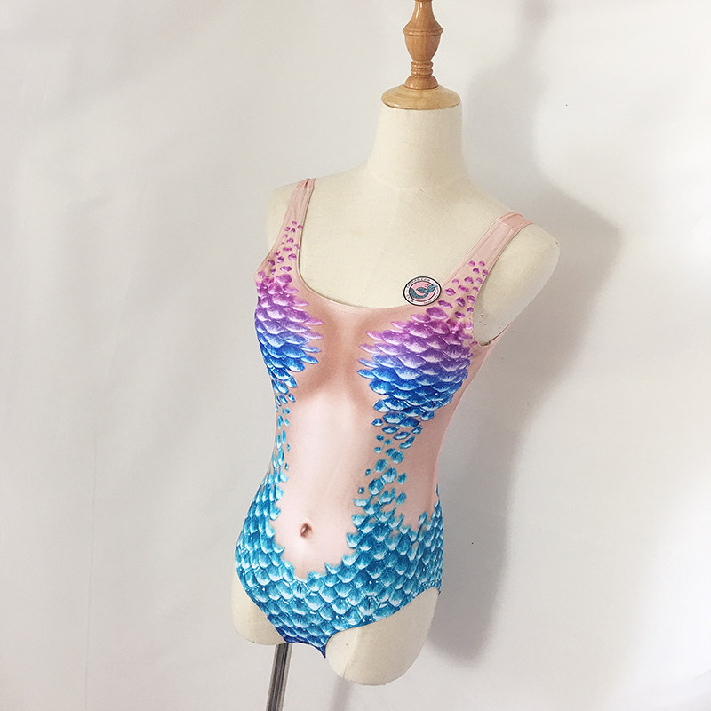 fhcmermaid原创新款美人鱼连体泳衣自由潜水露背表演连体泳衣